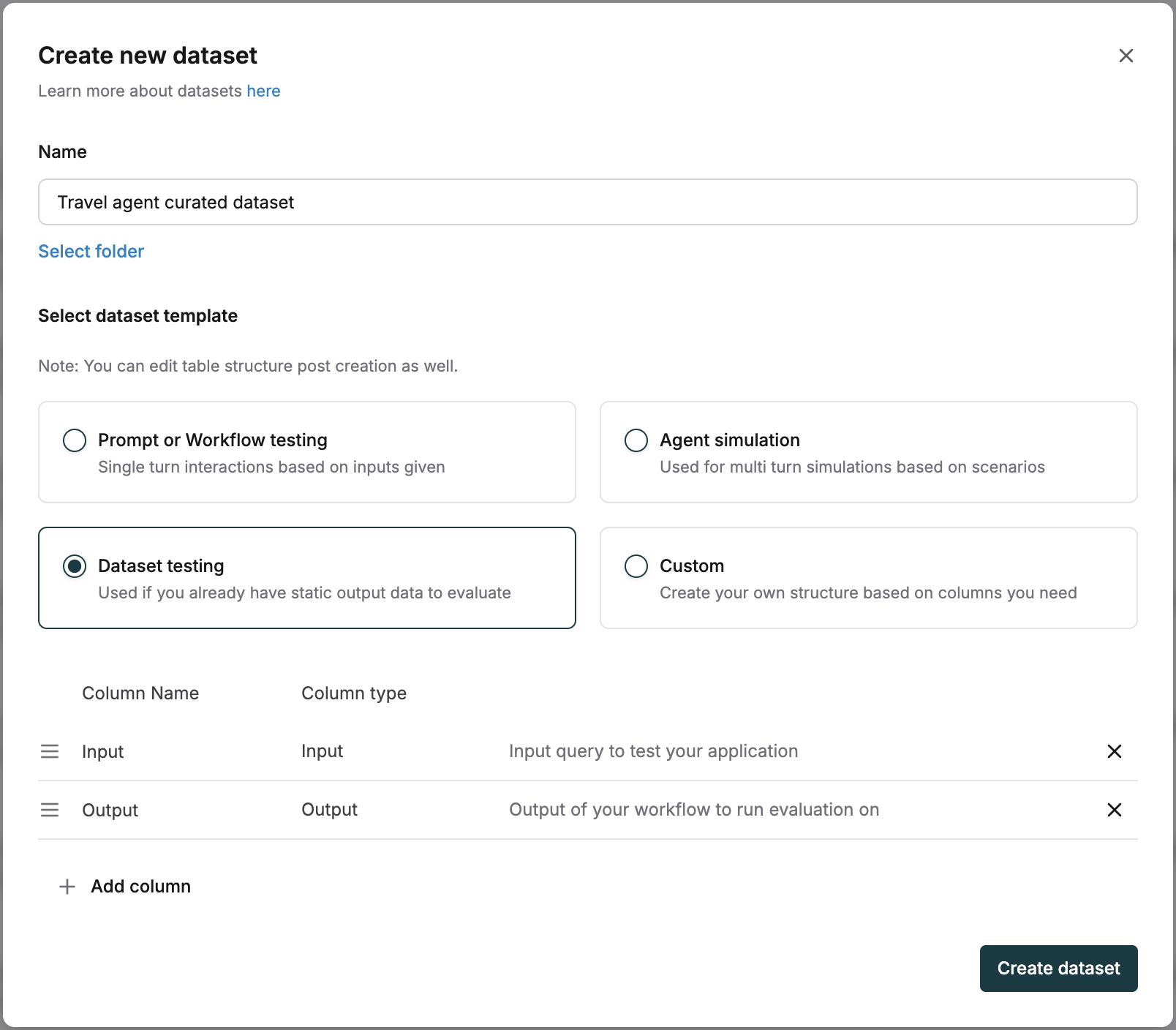 Add curated logs to dataset dialog