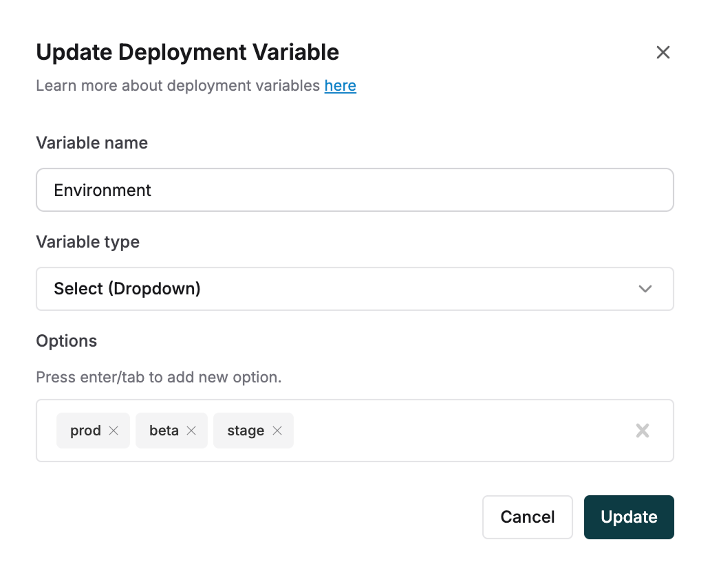 Add new deployment variable