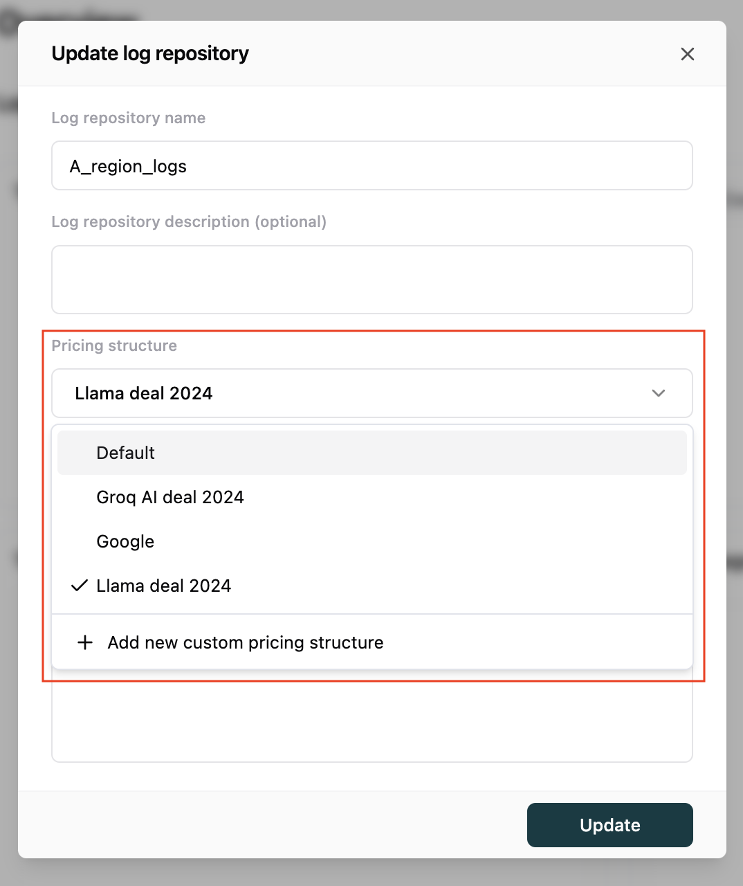 attach pricing to log repository