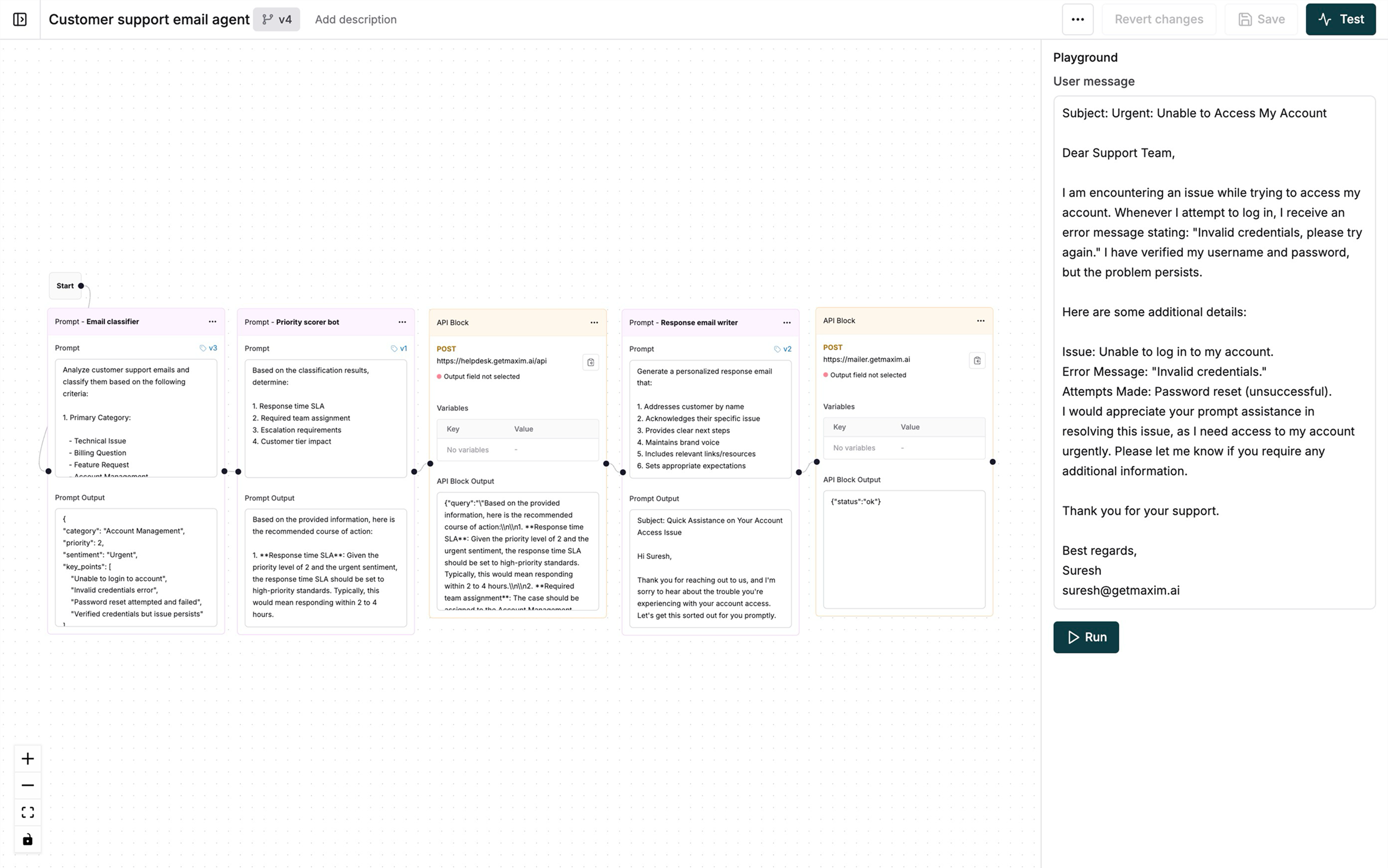 Email support agent workflow