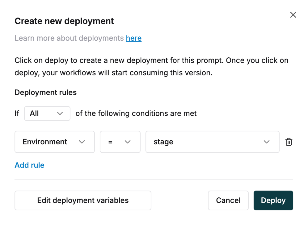 Deployment rules selection