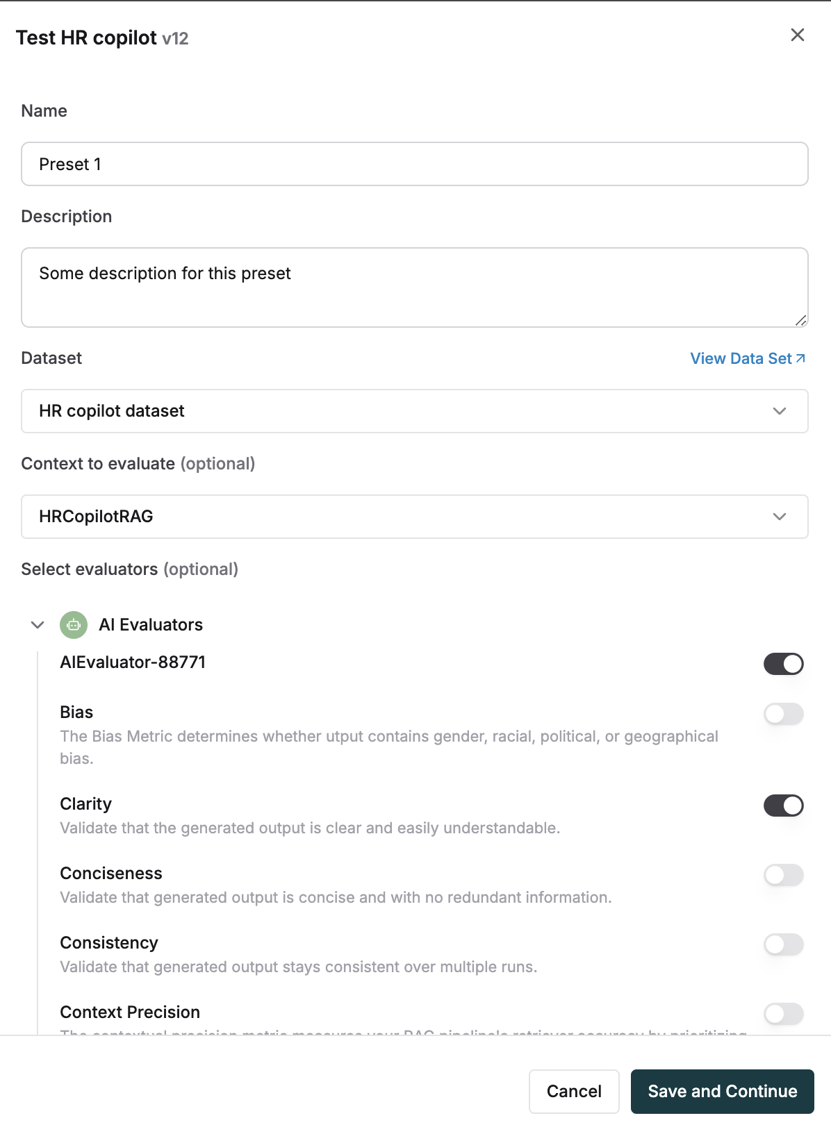 Preset configuration