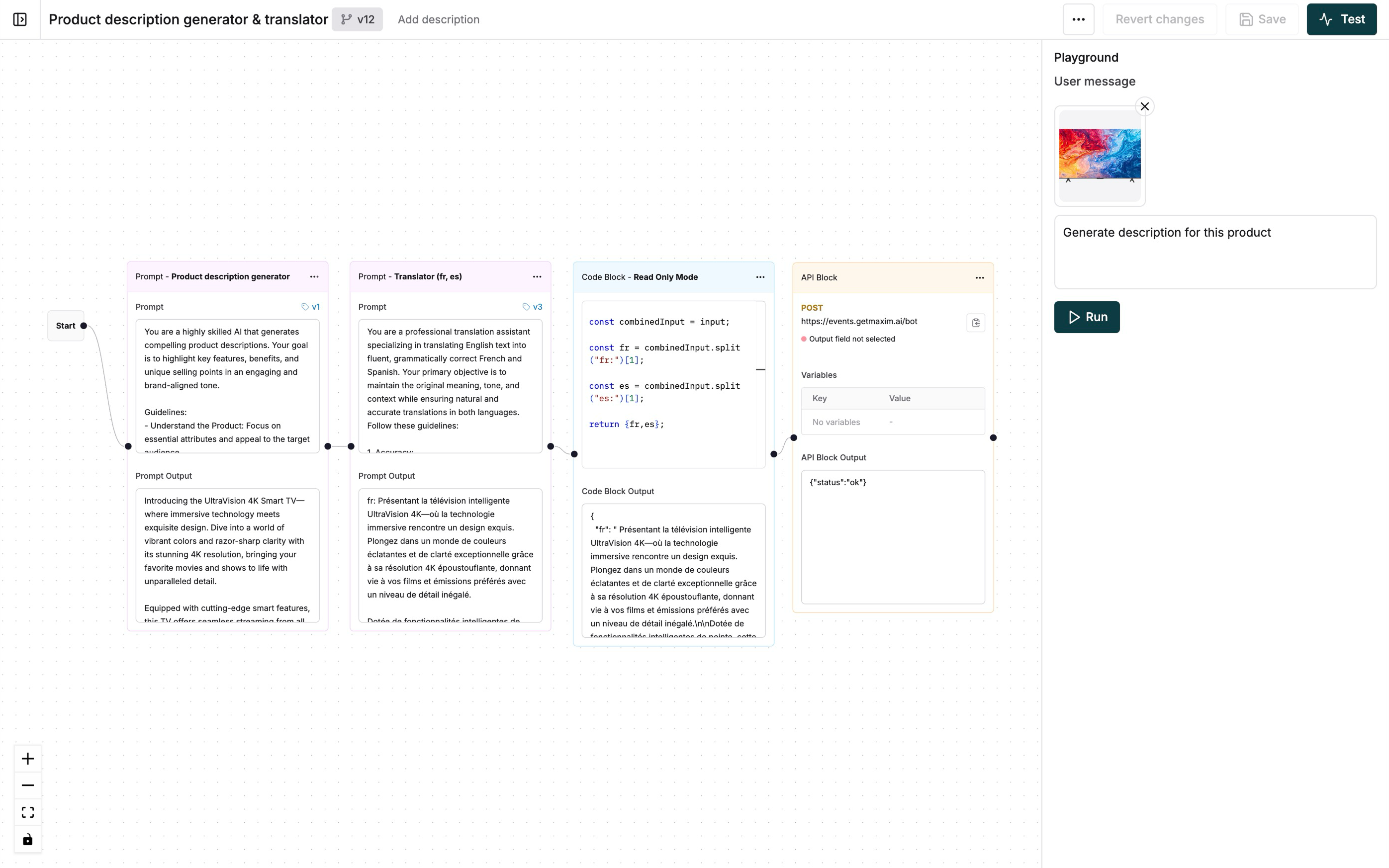 Visual editor showing connected Prompt Chain nodes