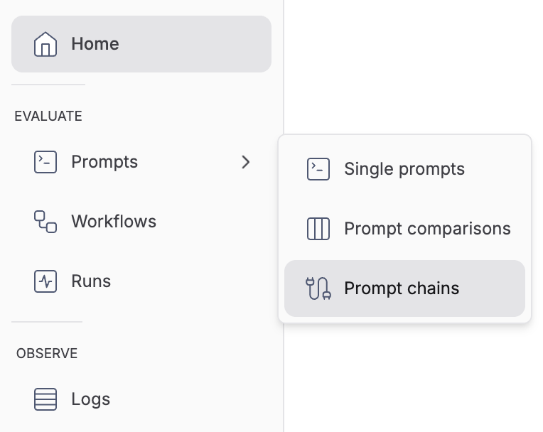 Prompt chain tab in navigation