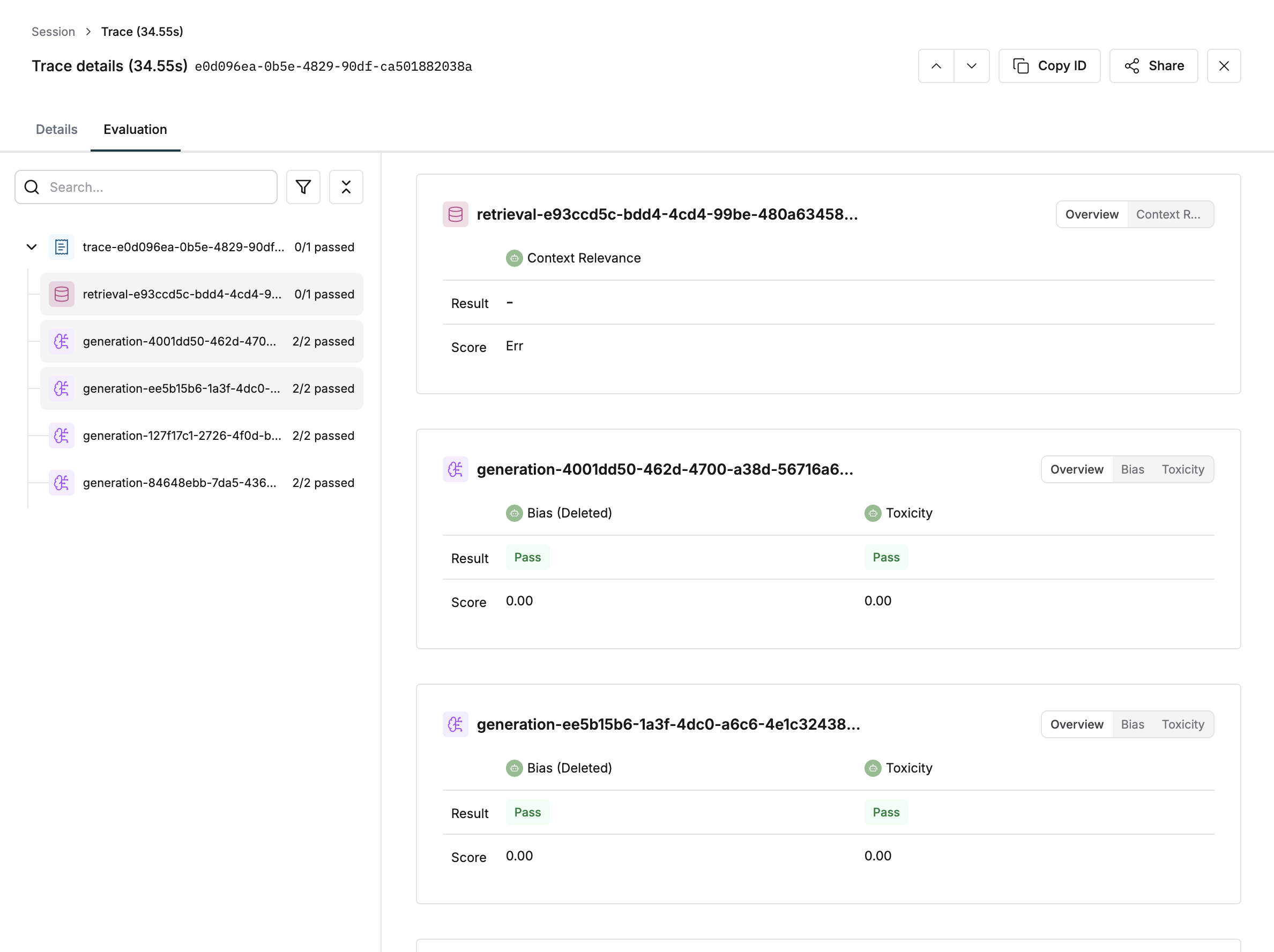 Screenshot of node level evaluation result