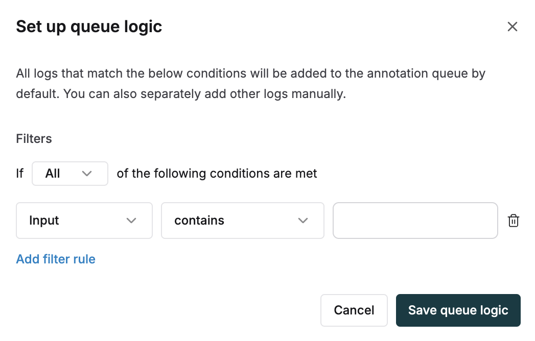 Screenshot of queue logic setup form