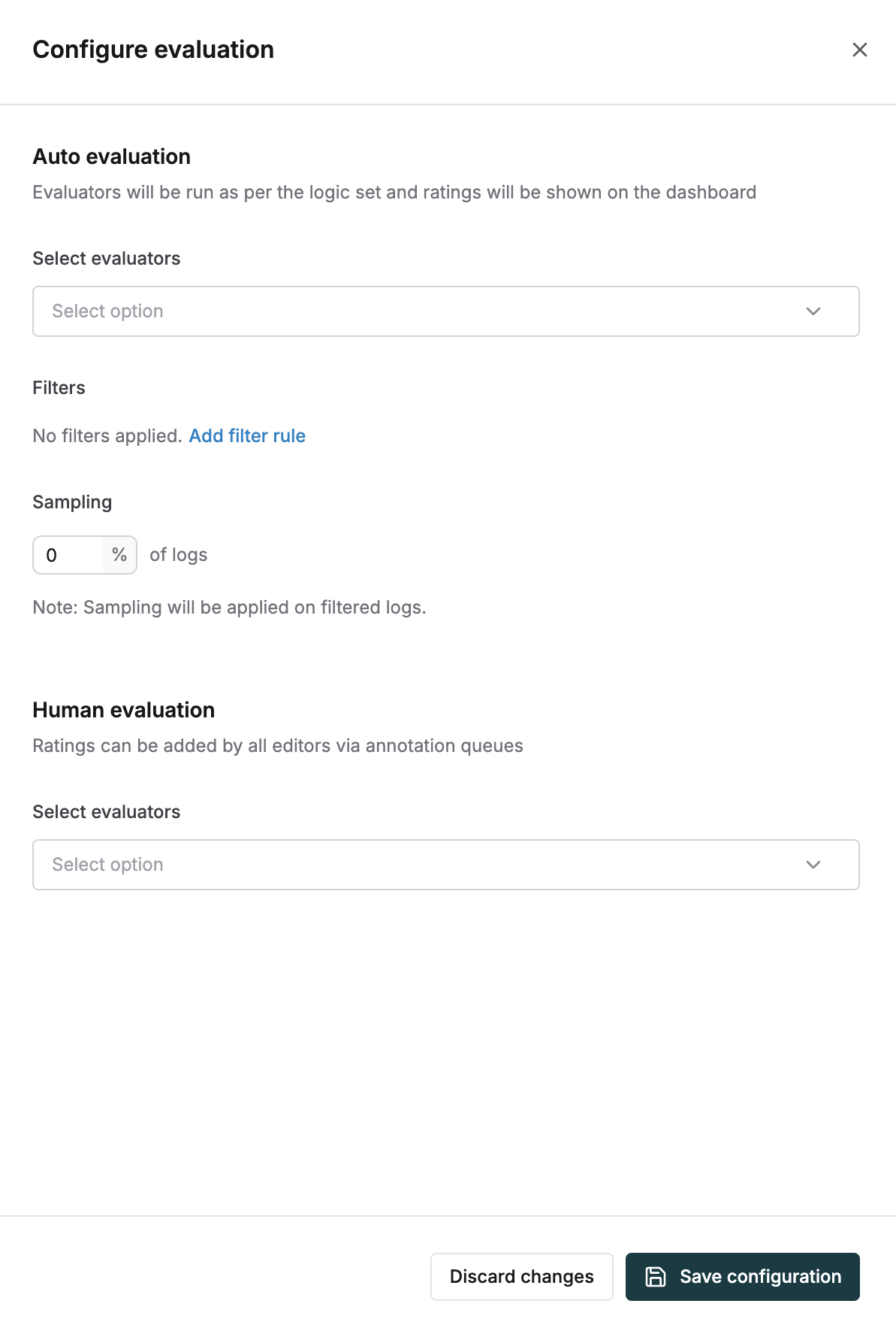 Screenshot of the evaluation configuration sheet